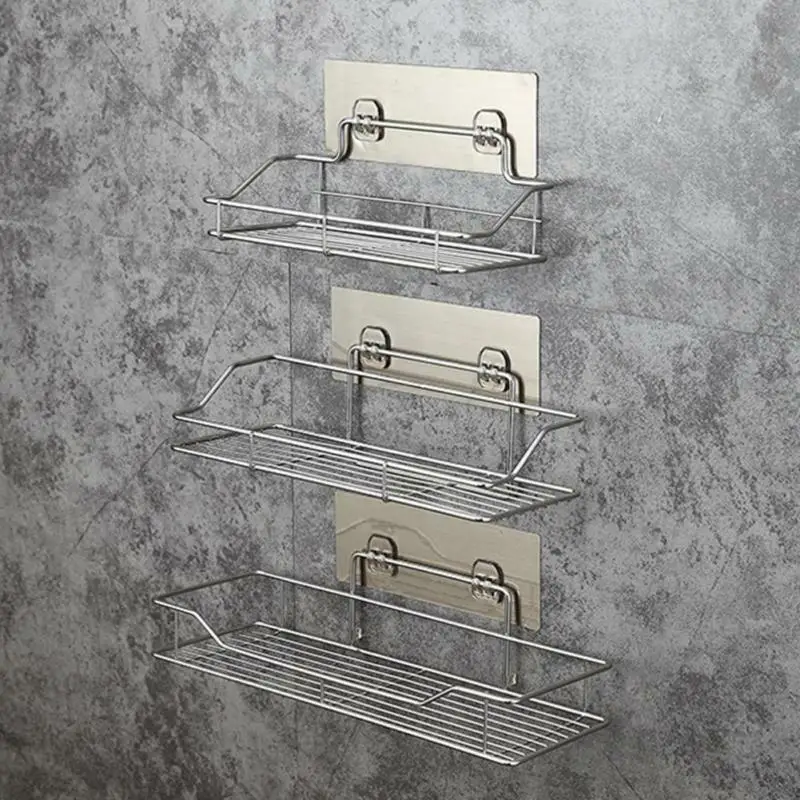 Stainless Steel Kitchen Bathroom Shower Shelf Storage Suction Basket Rack E 