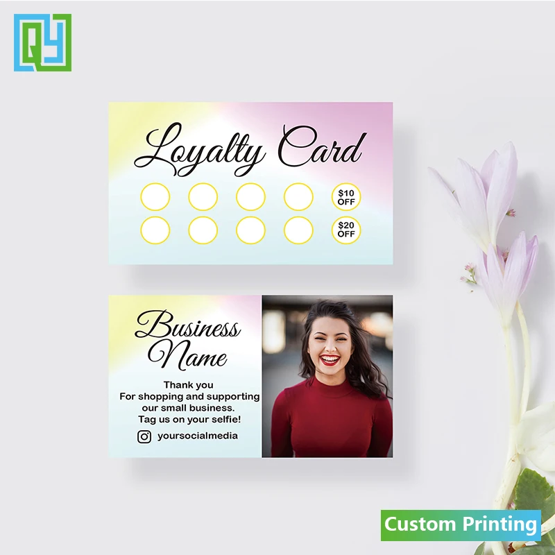 Envío gratis diseño 100 Uds personalizado tarjeta de recompensa Tarjeta de papel de tarjeta de negocios 54x90mm tarjeta de agradecimiento para pequeñas empresas