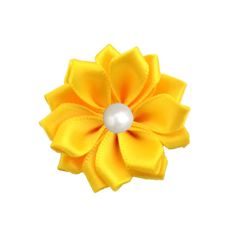 yellow Nishine 1," 60 шт./лот 16 Petaled атлас с розочками лента цветы с жемчужной кнопкой используется для повязка на голову" сделай сам "заколки аксессуары для волос - Цвет: yellow