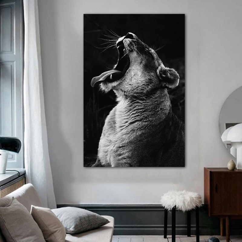 RELIABLI искусство Лев постеры с животными черно-белый холст картины Wall ART Для