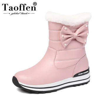 

Taoffen 2020 Winter Warm Snow Boots Sweet Bowknot Thick Bottom Shoes Plush Comfortable Ankle Boots Women Footwear Size 31-42