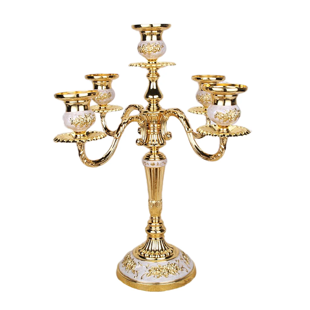 European Style 5-Candle Candelabra Candlestick 14inch Tall Metal Candle Holder