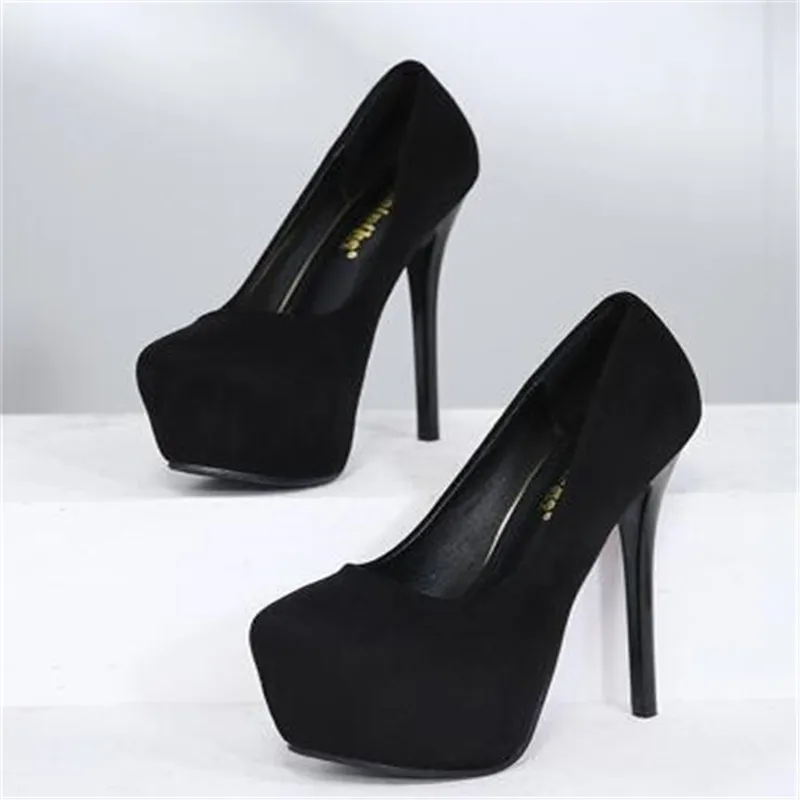 Women's Super High Heels Flock Platform Pumps Night Club Sexy Thin Heel plus Size Big Footwear 14cm