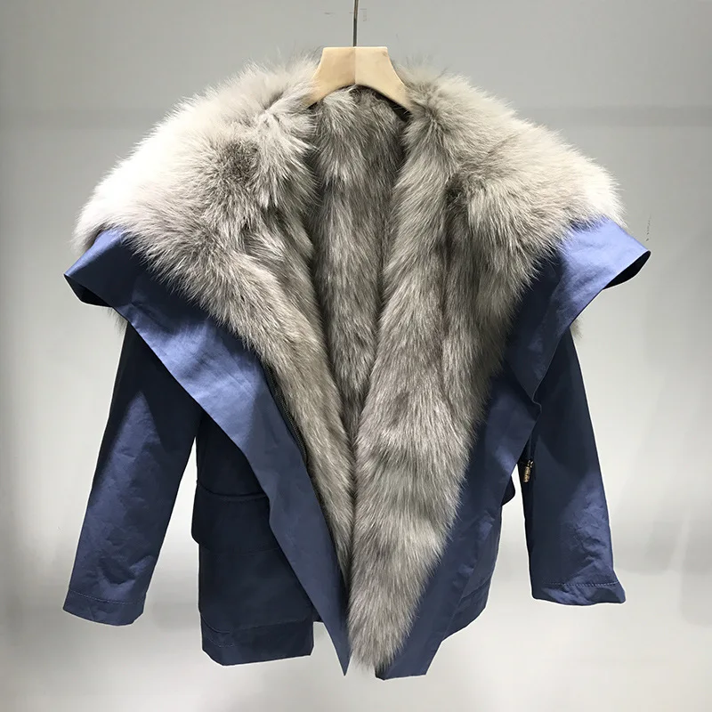 Parka Women New Winter Casual Hooded Long Sleeve Fox Fur Liner Detachable Coat Loose Thick Fox Fur Jacket Female NS1452