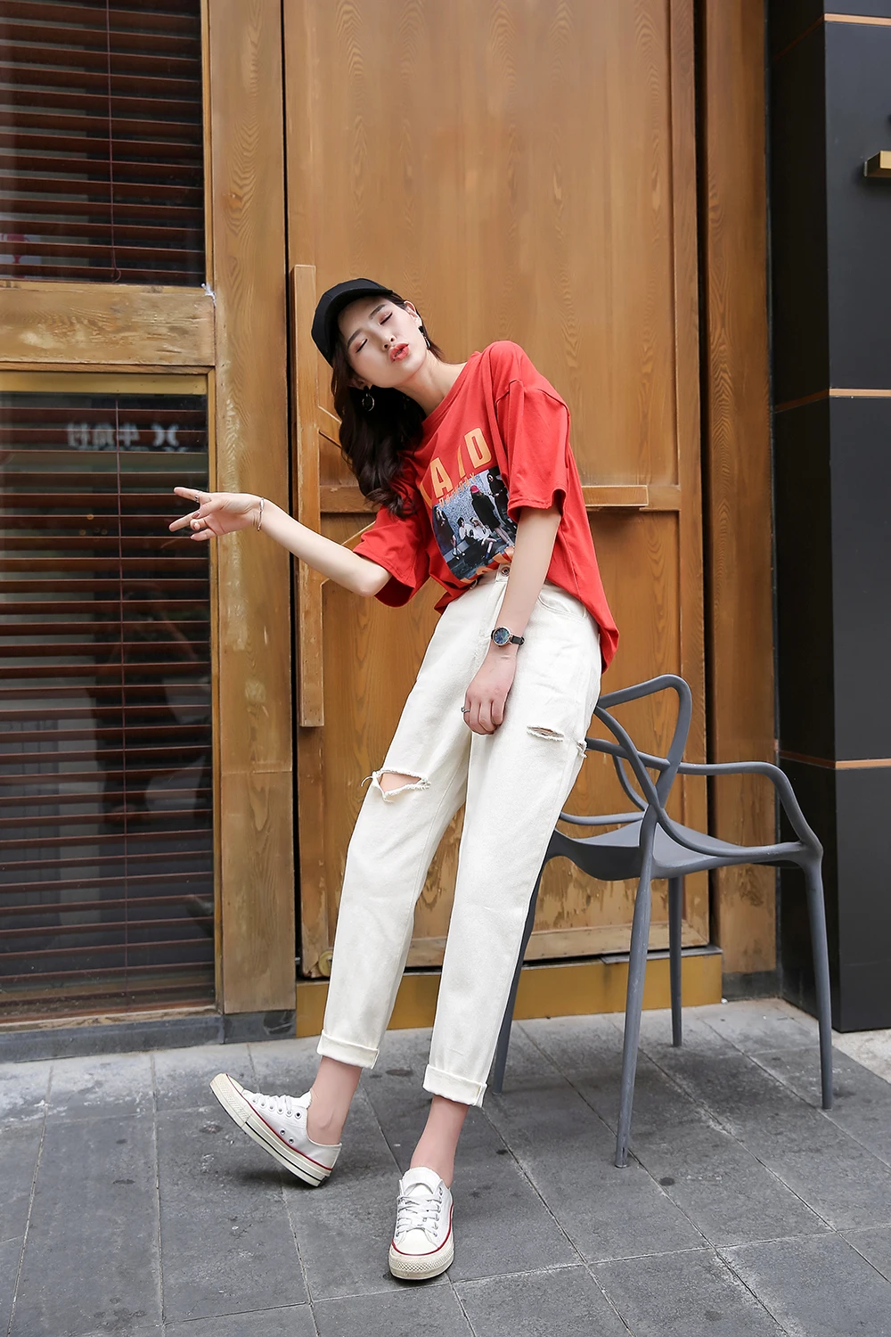 TVZTJeans, женские штаны, свободные, прямые, с высокой талией, тонкие, дикие, эластичный пояс, Осень-зима, Ins Dad Harlan, брюки