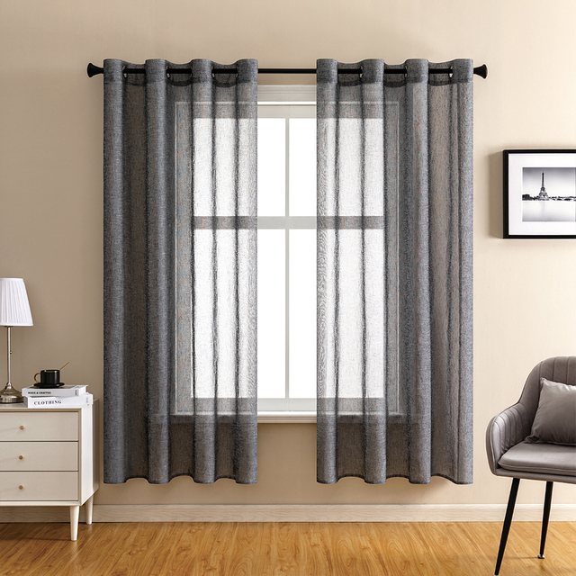 for Living Room 2pcs Tulle Window Curtains Solid Color Tulle Voile Organza Curtains Fabric Drapes