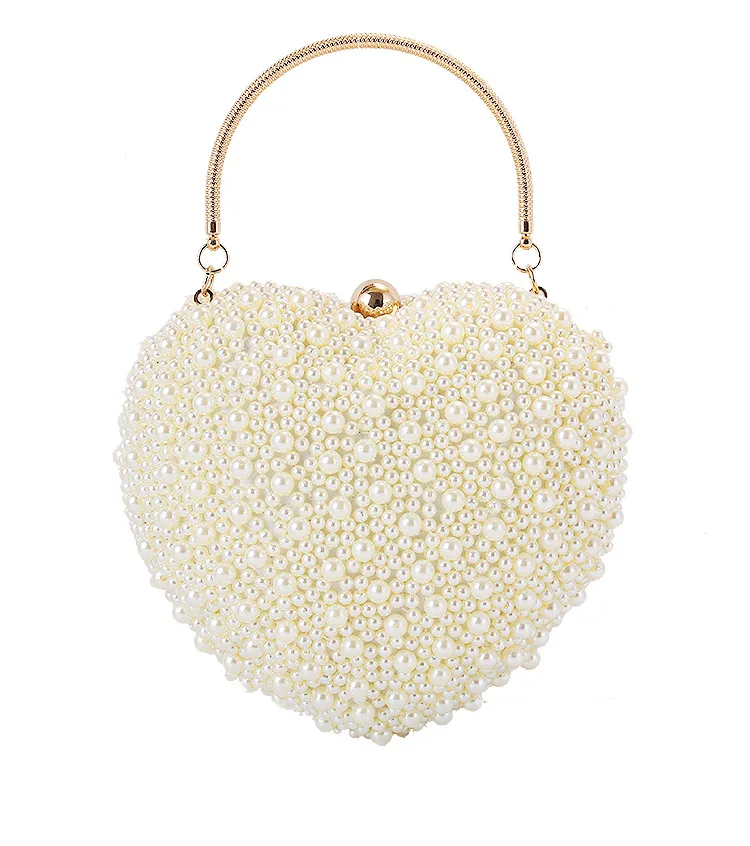 

Pearl Beaded Heart Shape Women Evening Bag Solid Color Cute Clutch Purse Casual Handbag for Party Banquet Lady Girl Dress Sweet