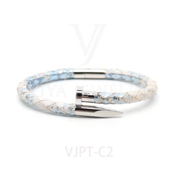 

Viya Jewelry Valentine's Day Gift for Couple Genuine Python Leather Bangle with Golden Nail for Elegant Lady