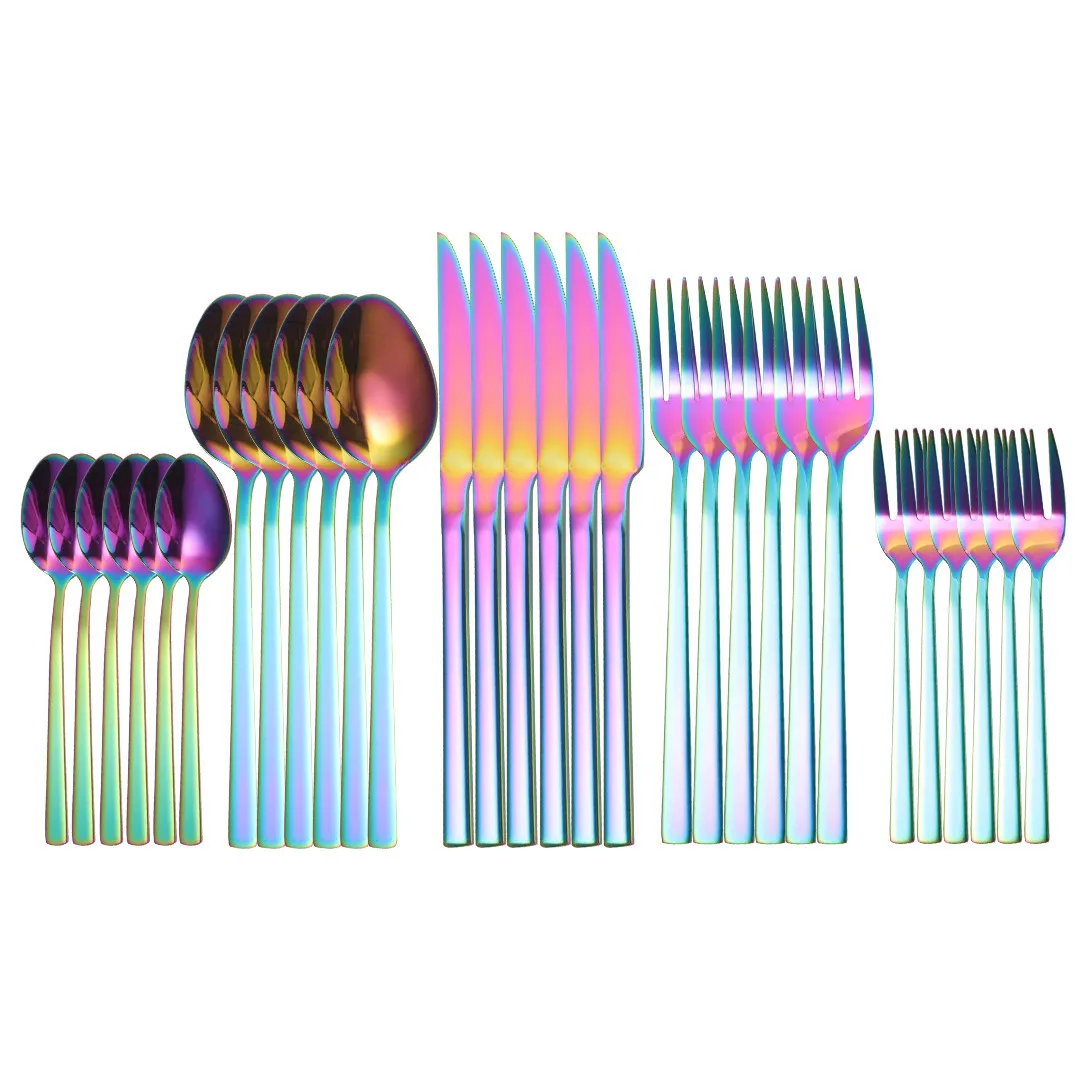 

Rainbow Cutlery Set Stainless Steel Dinnerware Gold Forks Spoons Knives Silverware Cutlery Dishwasher Safe Tableware Sets