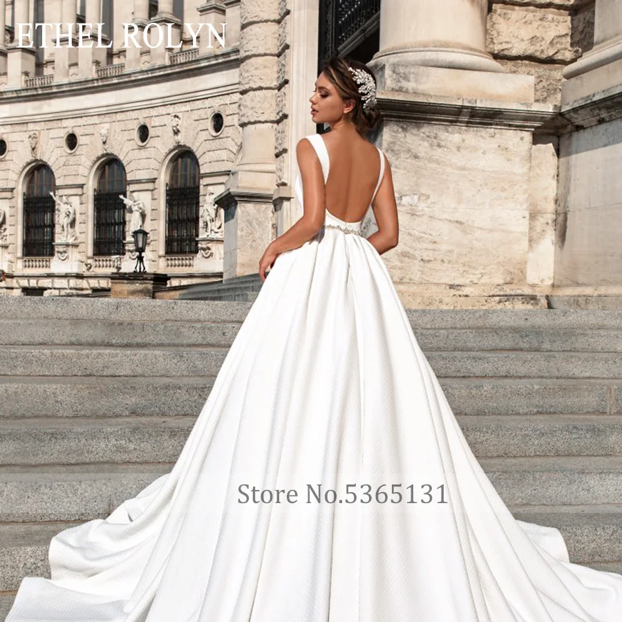 ETHEL ROLYN модное мягкое атласное винтажное свадебное платье с открытой спиной роскошное Хрустальное свадебное платье принцессы с поясом Vestido De Noiva