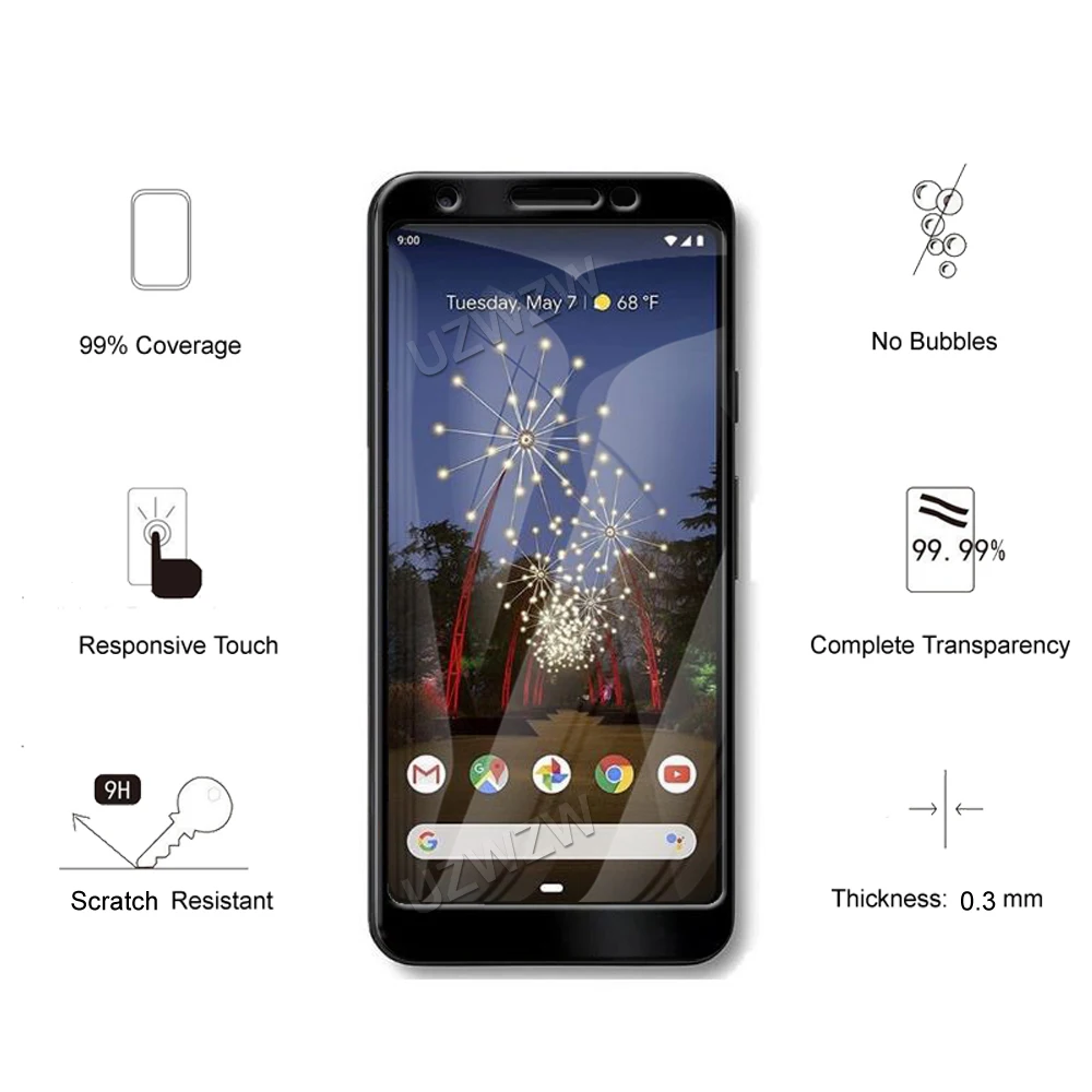 For Google Pixel 3a XL Full Coverage Tempered Glass Phone Screen Protector Protective Guard Film 2.5D 9H Hardness