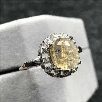 

Real Natural Gold Rutilated Quartz Ring For Woman Lady Man Crystal 9x7mm Beads Silver Stone Adjustable Size Ring Jewelry AAAAA