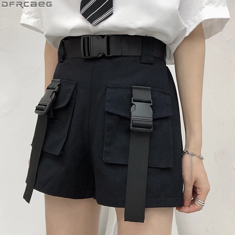 Green Khaki Black Cargo Shorts Women Summer 2020 New Free Belt Hip Hop Pockets Short Streetwear High Waist Punk | Женская одежда