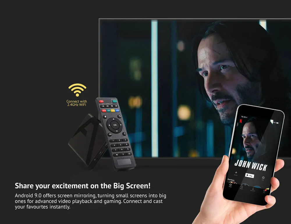 ТВ приставка A968 Android 9,0 Amlogic S905W медиаплеер 2 Гб 16 Гб wifi 4 к H.265 видео HD DTS 100 м смарт-приставка медиаплеер