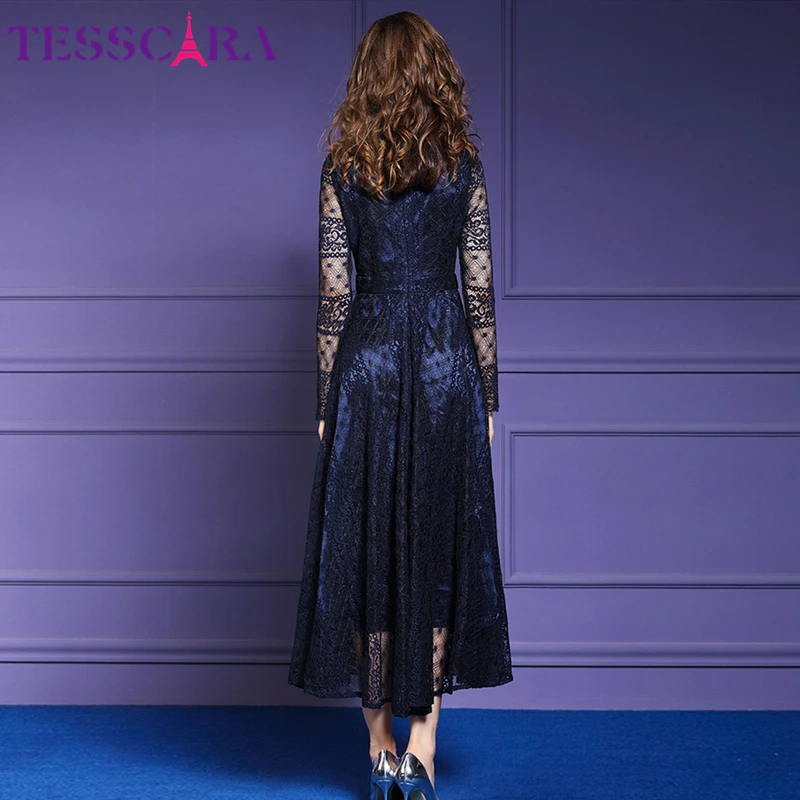 TESSCARA, женское осеннее Элегантное Длинное Кружевное платье макси, праздничное, женское, высокое качество, винтажное, дизайнерское, женское, офисное, вечерние, Vestidos
