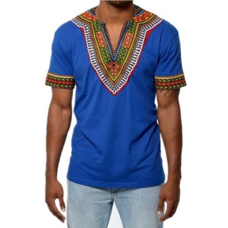 

Men's T-shirt White Red Tops Loose Polyester African Dashiki Dress Printed V-neck Casual Short-Sleeved Clothing