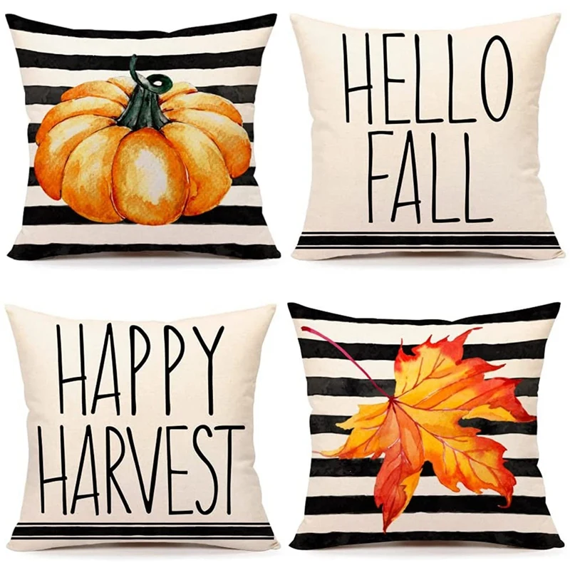 Fall Pillow Covers 18X18 Set of 4 Farmhouse Decorations Outdoor Decorative Throw Cushion Case for Home Couch Decor | Дом и сад
