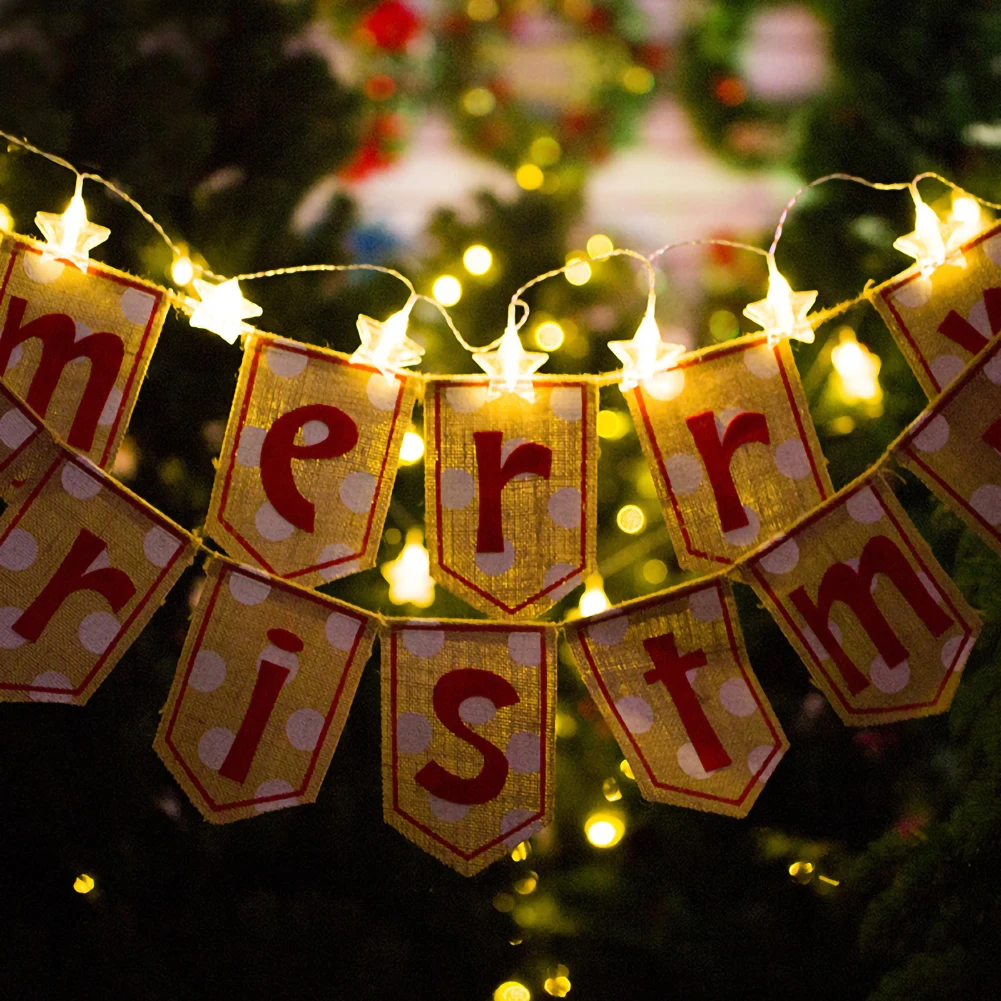 Merry Christmas джутовые мешковины баннеры деревенский баннер для украшения вечеринки Xmas орнамент рождественские украшения для дома