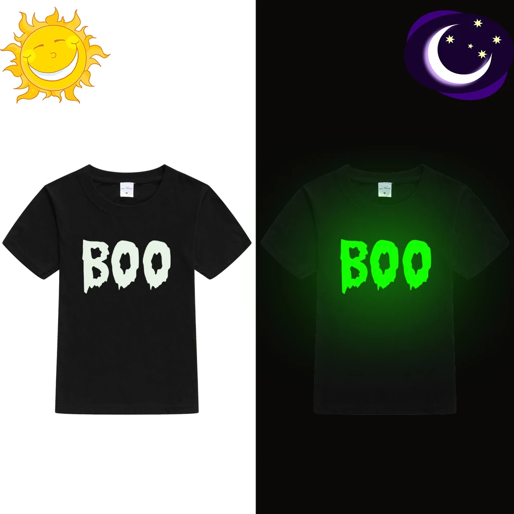 Забавная детская летняя светящаяся футболка с принтом «Boo hellowen ...