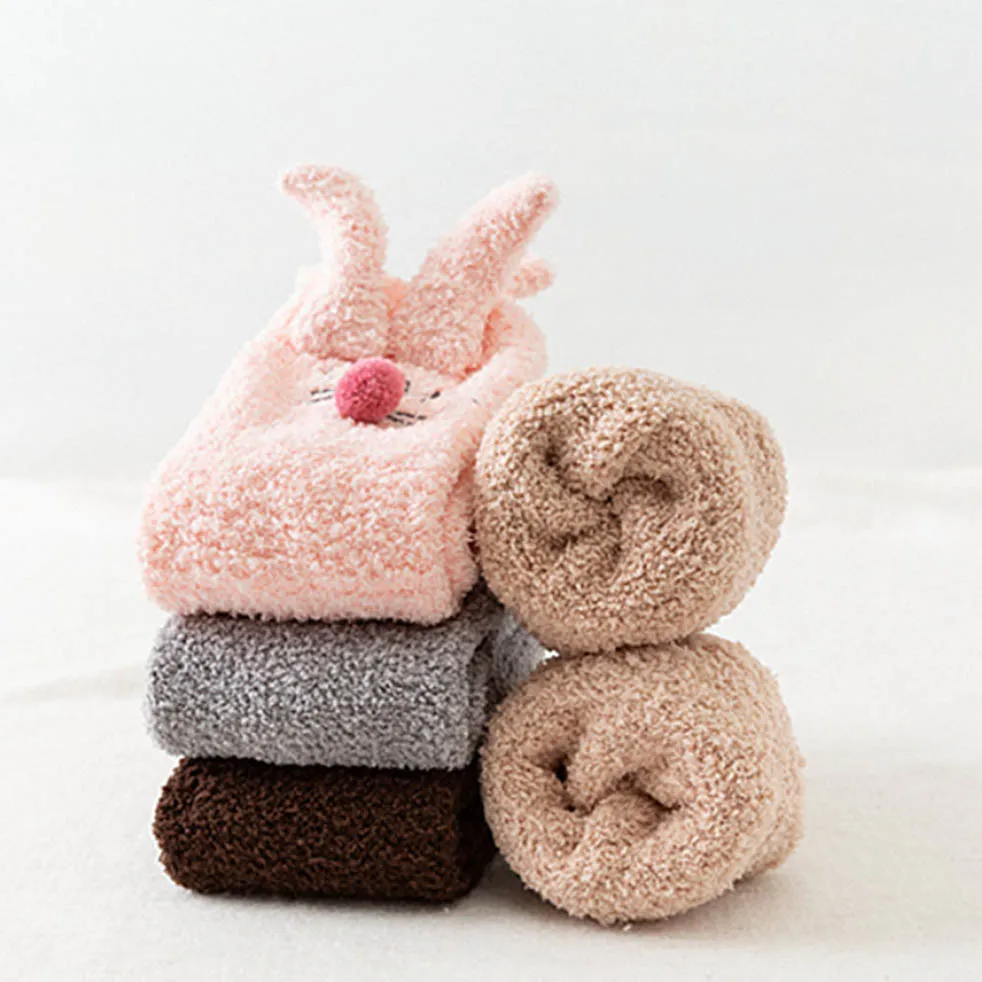 Comfortable cotton Women Ankle Socks Women Fashion Warm Home Women Girl Soft Bed Floor Rabbit Ears Floor Sleeping Mid Stocks