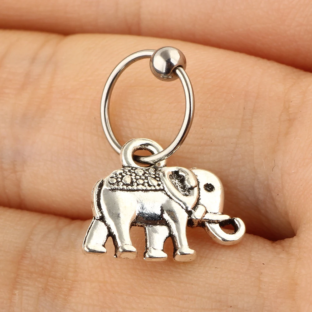 elephant JUNLOWPY бусина-подвеска кольцо в нос для женщин мужчин оптом украшения для тела Нос гвоздик для пирсинга в хряще Серьги Козелок Спираль пирсинг 50 шт - Окраска металла: elephant