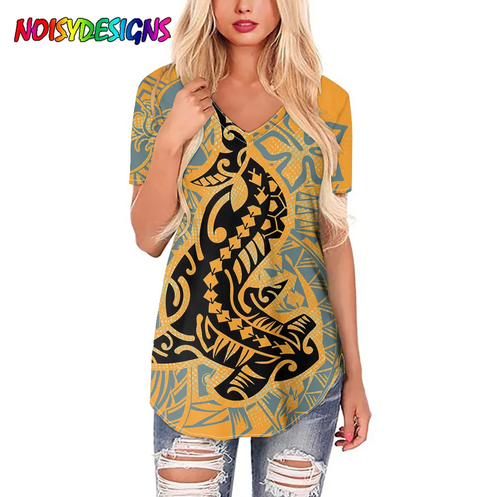 

NOISYDESIGNS Polynesian Style Tribal Tattoo Hibiscus Printed Tshirt Tops Summer Oversized Women T-shirts Short Sleeve Tshirt