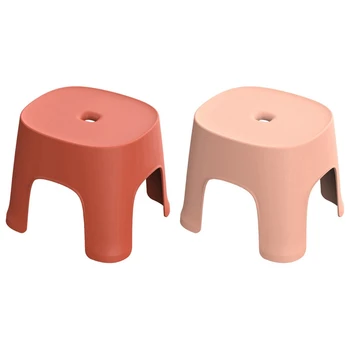 

2 Pcs Small Bench Anti-Skid Coffee Table Plastic Simple Stool Adult Thickening Children'S Stool for Shoes Short Stool, Red & Pin