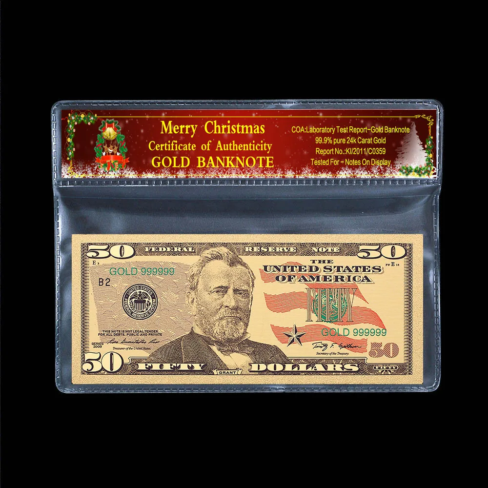 Памятная монета в долларах США 50 долларов Золотая старинная банкнота 24 К