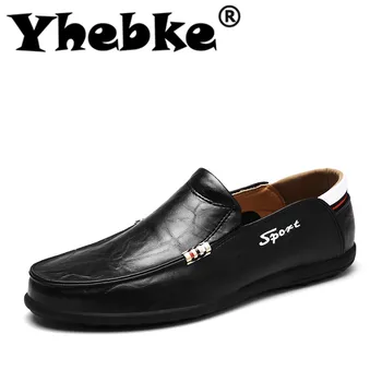 

Yhebke Men's Casual Shoes Lightweight Genuine Leather Luxury Brand Mens Loafers Flats Breathable Slip on Black Driving Shoes