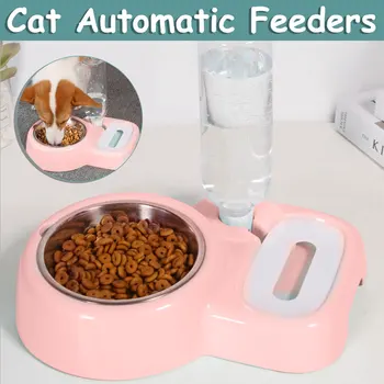 

500ML 2 In 1 Cats Dogs Automatic Feeder Pet Drinking Double Bowl Fountain Water Dispenser Pet Feeder Pets Supplies 2 Colors