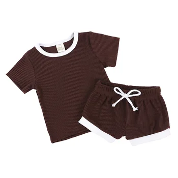 

2020 Ins Fashion Baby Shirts & Shorts Toddler Girls Contrast Binding Rib-Knit Tee & Shorts