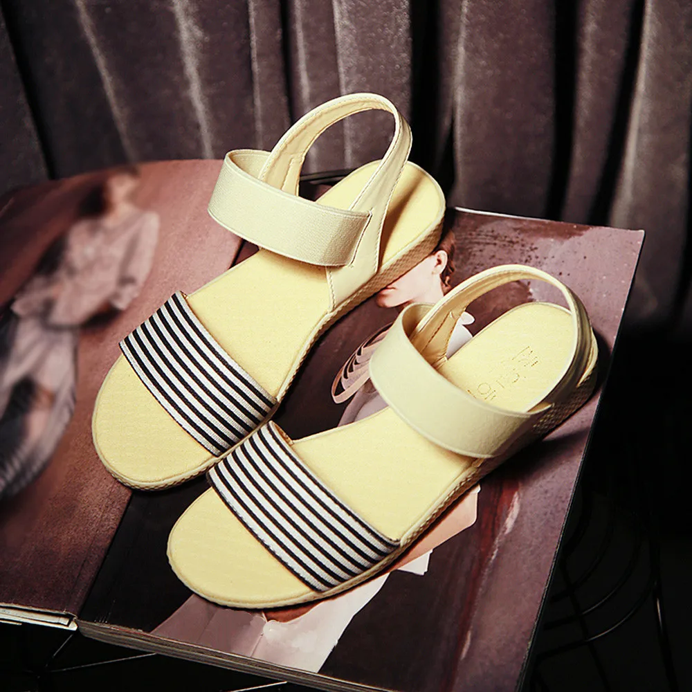 Стильные женские сандалии; женские удобные сандалии в полоску на плоской подошве; нескользящие пляжные туфли; сандалии; Туфли-сандалии; De Verano Para Mujer