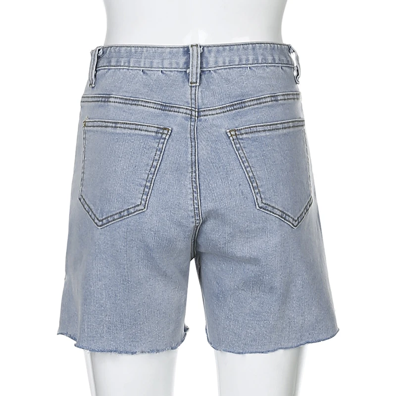 HIGAREDA Split Side Blue Denim Shorts Women Casual Fashion Jeans Short Pants Ladies High Waisted Shorts Summer Streetwear 2020