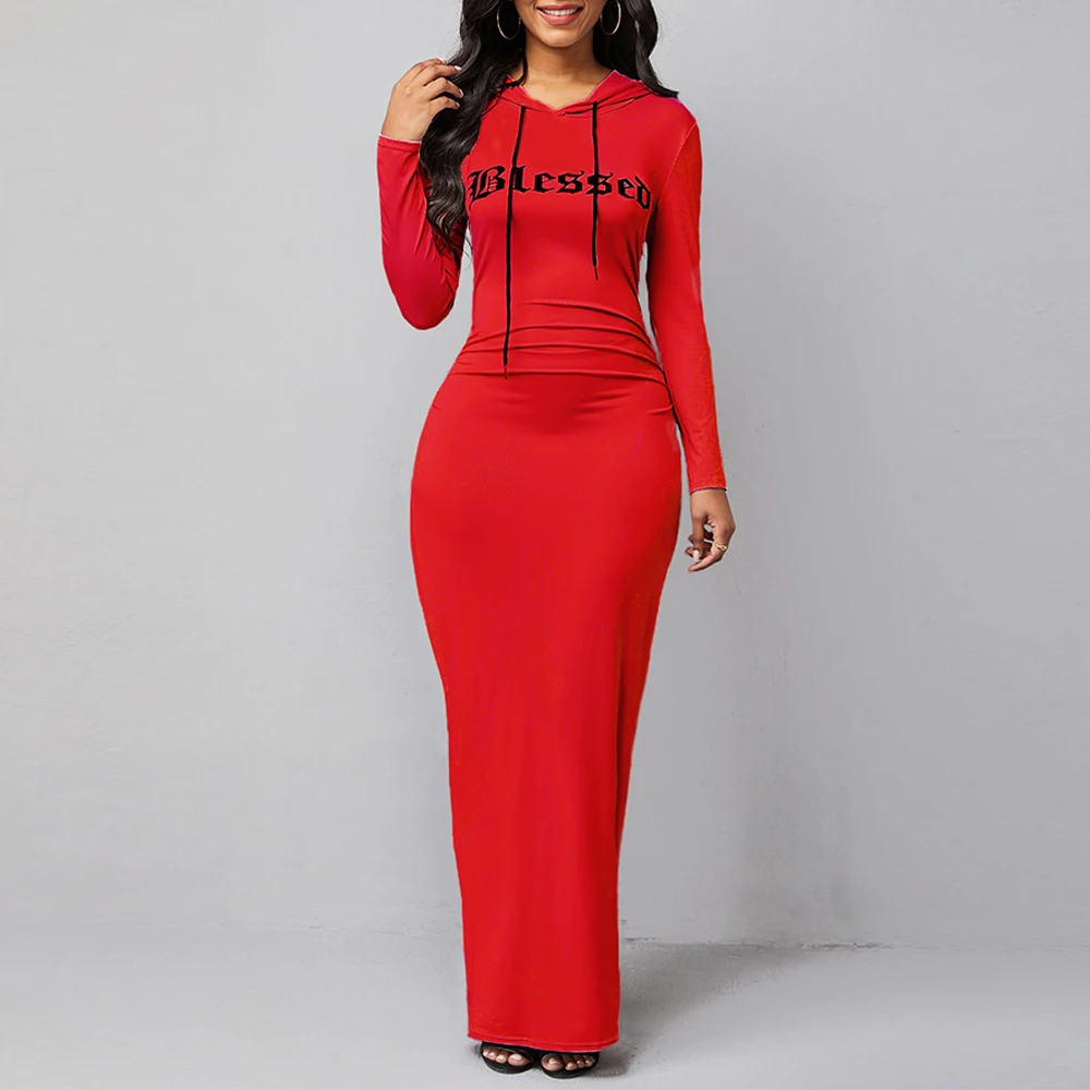 

OTEN Women Hoodie Dress Autumn Winter Long Sleeve Letter Casual Long Loose Sweatshirt Bodycon Dresses Robe Capuchas Para Vestido