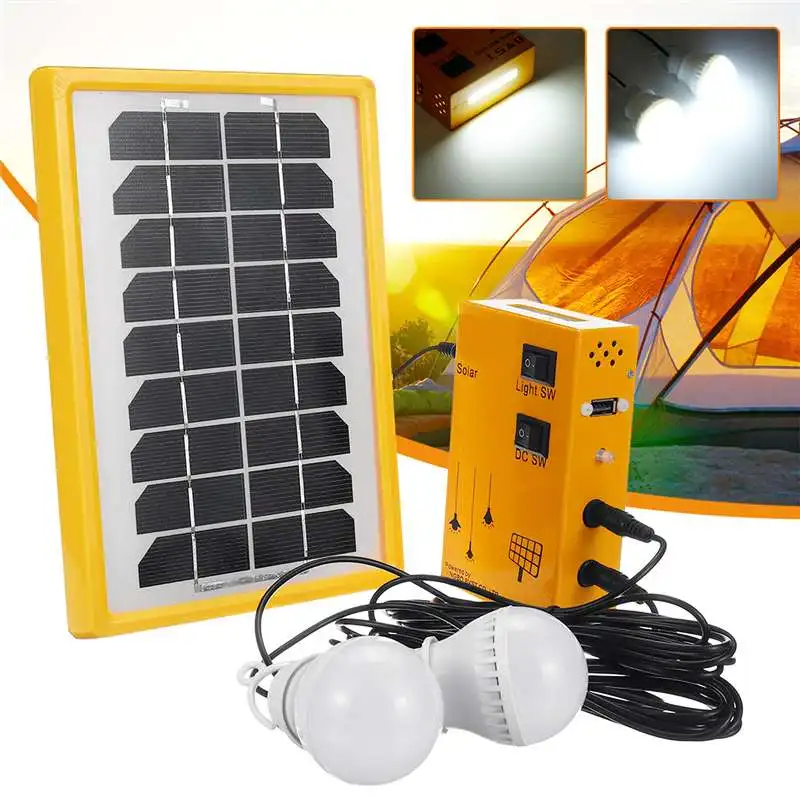 

Solar Light System 2Pcs 3W LED Solar Lamp 4W 6V Solar Panel Portable Power Bank for Outdoor Camping Emergency Lighting