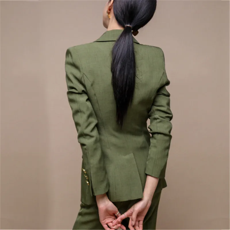 Runway Ladies Autumn Suit Office Work Double Breasted Blazer Trouser Set Fashion Business Pant Suits Women Formal Pantsuit