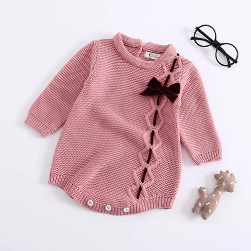 Весенне-осенняя одежда для маленьких девочек; Вязаный комбинезон; пальто для новорожденных; одежда для малышей; модные спортивные комбинезоны; комплекты для первого дня рождения - Цвет: pink
