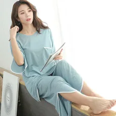 Autumn New Style Large Size Pajamas Dress Plus-sized Womenswear Size Long Sleeve Nightgown Loose-Fit Slimming Contrast Colo