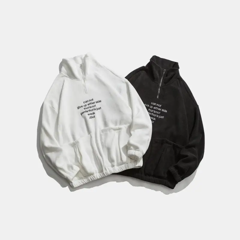 

Double Pocket Europe And America Large Size Jacket Japanese Solid Color Sweatshirt Zipper Pullover High Collar Coat