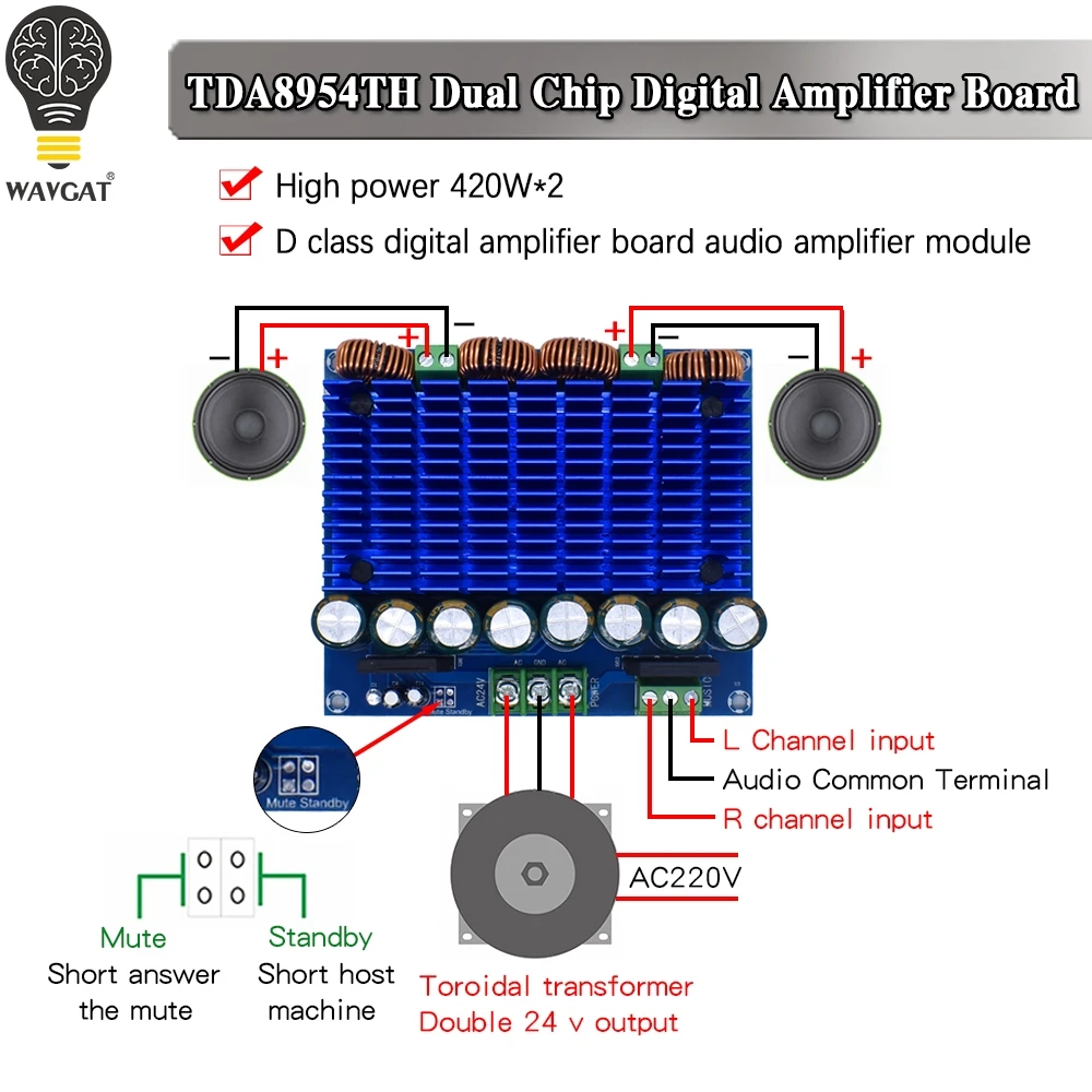 UltraHighPowerDigitalAmplifierModuleAC24VStereoTDA8954THDual