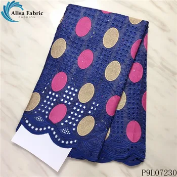 

Alisa royal blue african bazin riche lace embroidery 100% polyester fabric with stones high quality french circular punch design
