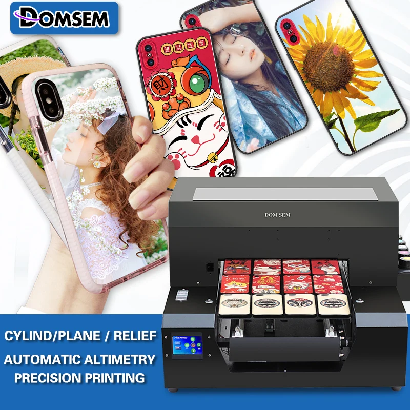 DOMSEM ID карты Принтеры мобильный чехол печатная машина УФ планшетный принтер для дерева стекла Автоматическая цифровая многофункциональная машина