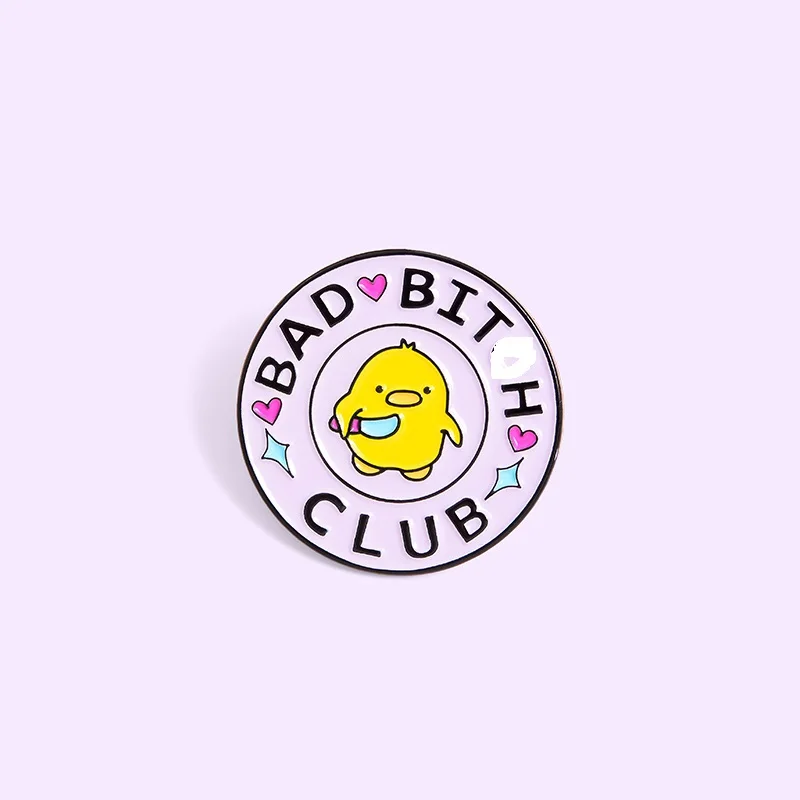 BAD Girl CLUB Little Yellow Duck Cartoon Cute Brooch Creative Badge Circular Knife Pink Fashion Student Enamel Pins | Украшения и