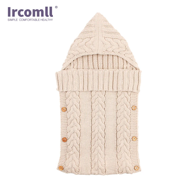 

Ircomll Newborn Baby Sleeping Bag Winter Warm Knitting Wool knitting Button Wrap Swaddling Blanket With Hat Soft Accessories
