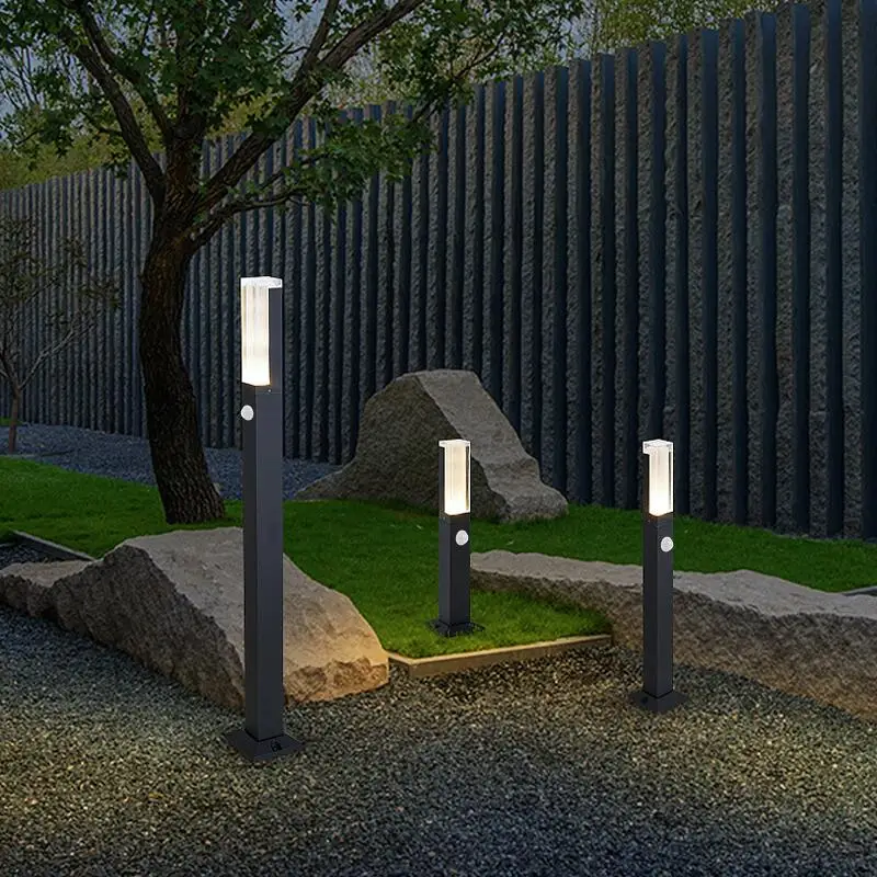 60CM With Motion Sensor LED Garden Lawn Lamp Modern Aluminum Pillar Light Outdoor Courtyard Villa Landscape Lawn Bollards Light 2