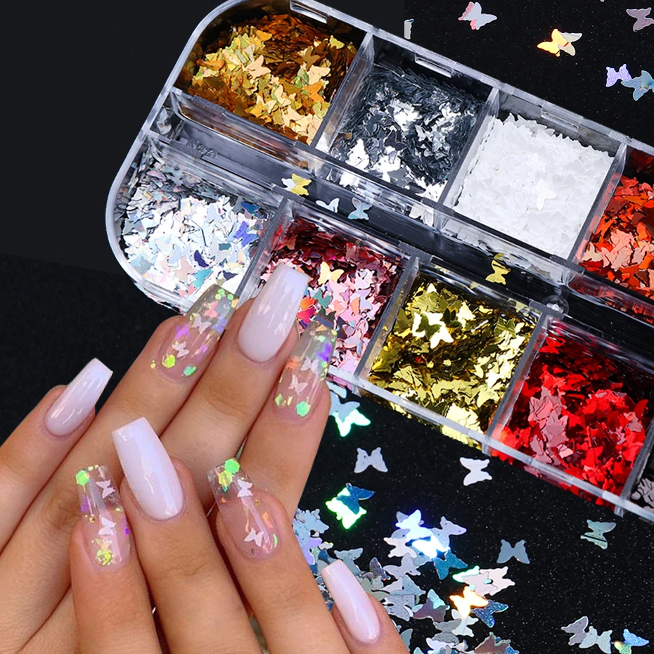 

Mirror Sparkly Butterfly Nail Sequins Paillette Mixed Colors Nail Holographic Glitter 3D Flakes Slices Art Accessories BE1558