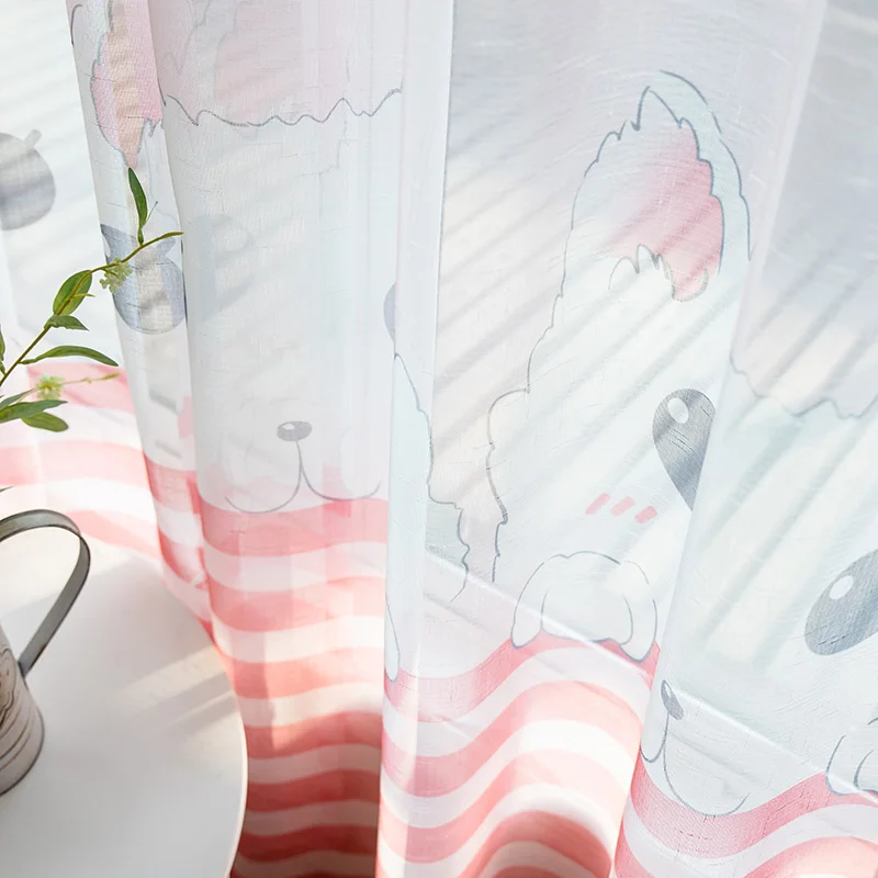 Розовая Занавеска с рисунком кота для маленьких девочек, занавески на окна, синяя занавеска для мальчиков, Детская занавеска из мультфильма, затемненная занавеска, тюль, M186D3 - Цвет: Tulle 01