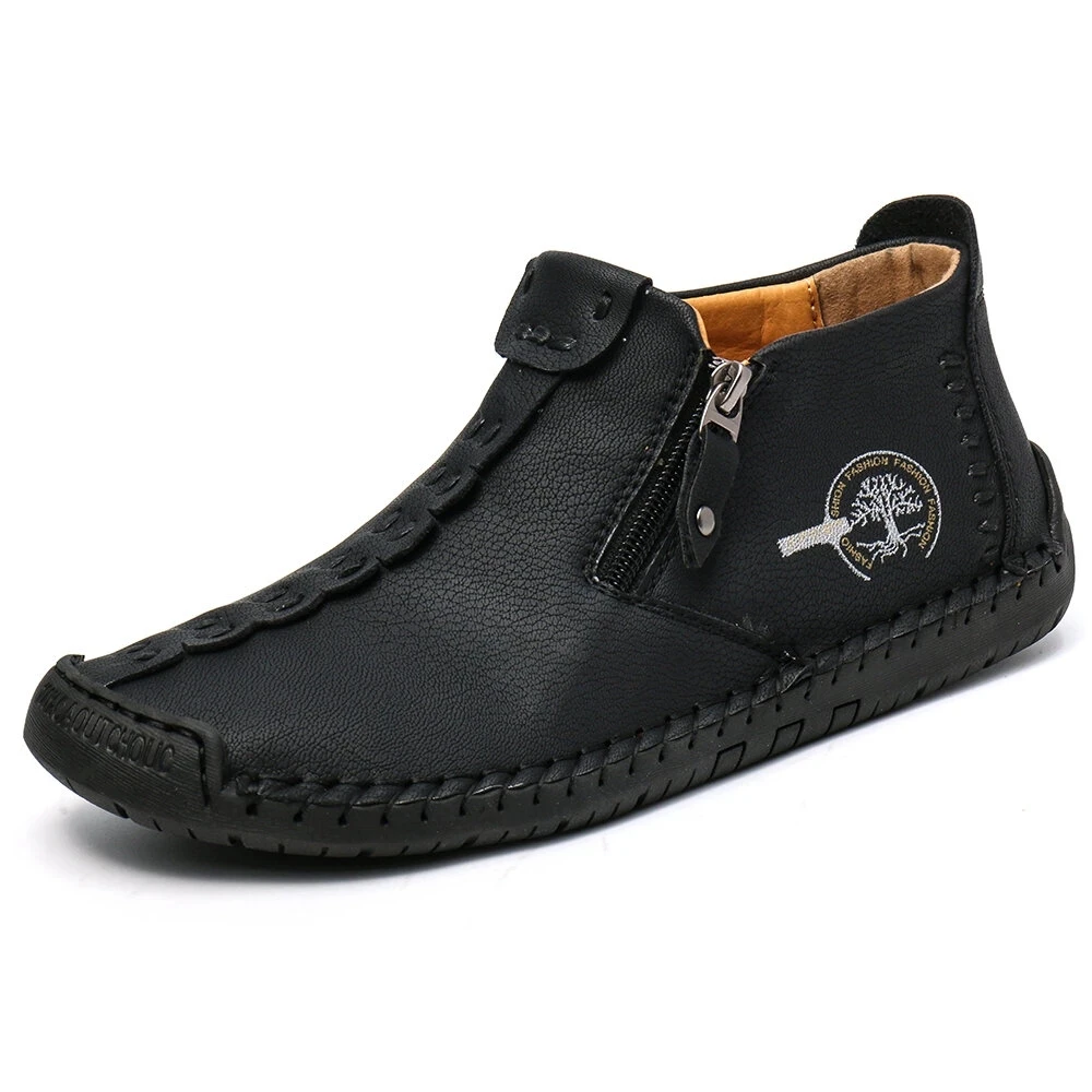 Winter Mens Boots Plush Warm Mens Snow Boots Genuine Leather Zipper Mens Ankle Boots Outdoor Waterproof Original Men Sneakers
