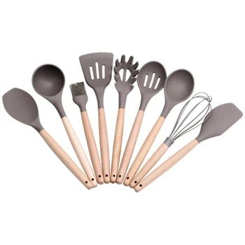 

Silicone Kitchen Utensils Gadgets Wood handle Cooking Tools Kitchenware Set Spatula Shovel Spoon Home Kitchen Tools # *