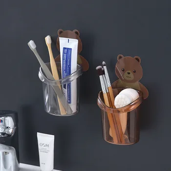 

Toilet Bear Storage Toothbrush Hole Punched Washing Cup Bathroom Bathroom Cartoon Storage Shelf